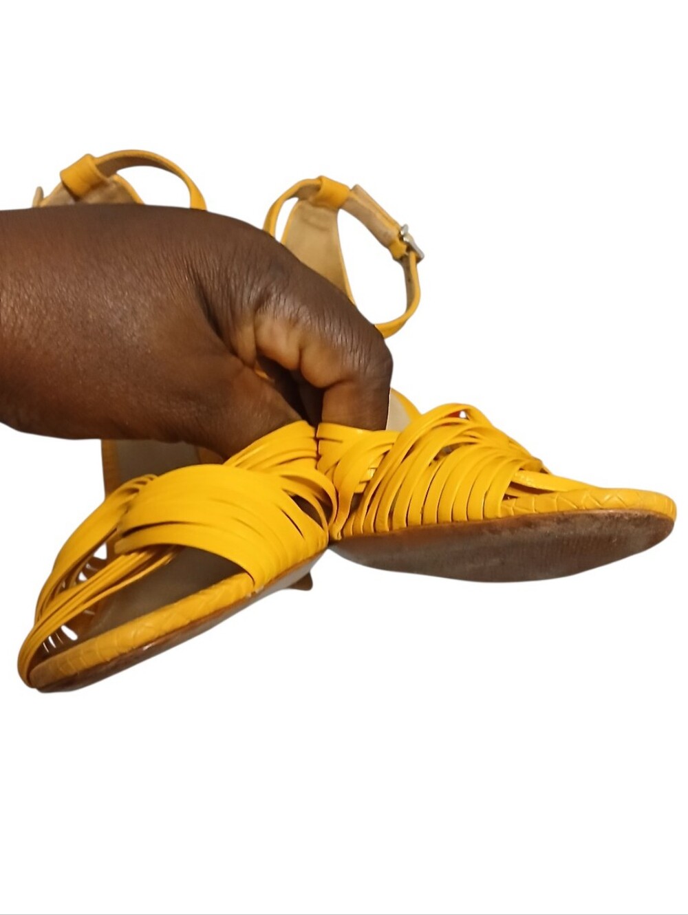 Schutz | Mary Gold Leather Croc Embossed Strappy Peeptoe Heeled Sandals Size 10 - Picture 3 of 13
